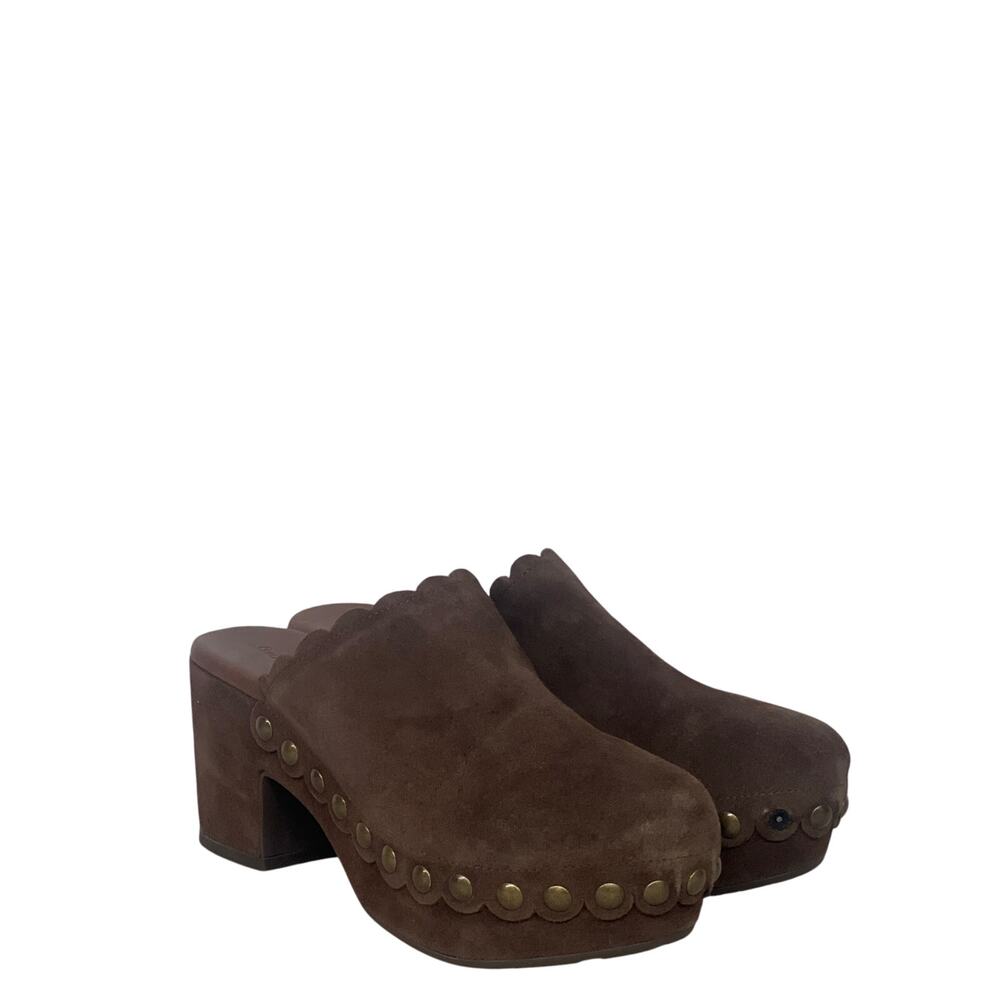 Chocolate blu sz8 brown gemini gareth slip on heeled clog suede leather studded